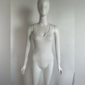 NWT Happily Gray Women’s M Ribbed Tank Top Snap Bodysuit White V-Neck